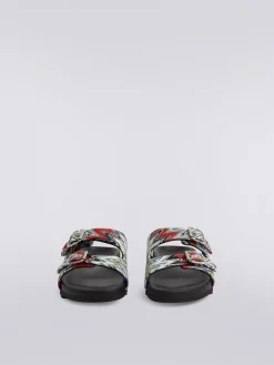 Sandals with double strap in slub fabric