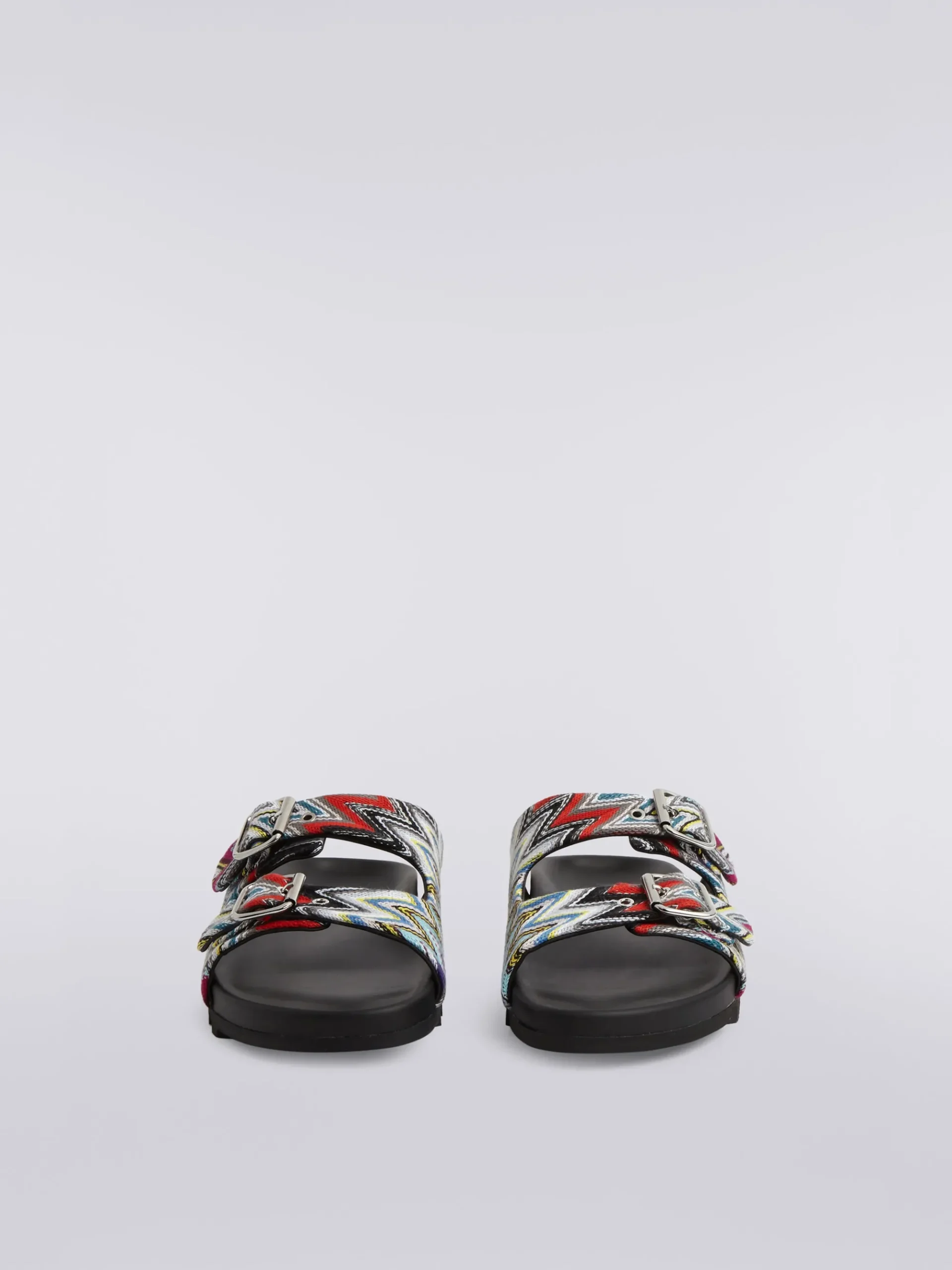 Sandals with double strap in slub fabric