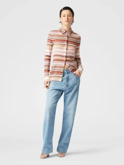 Shirt with serrated lamé zig zag pattern