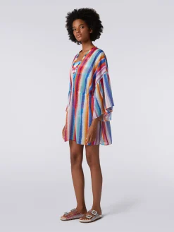 Short cover up kaftan in zigzag cotton and silk