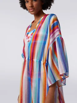 Short cover up kaftan in zigzag cotton and silk