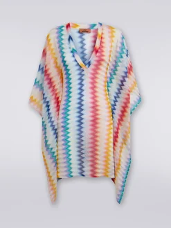 Short cover up kaftan in zigzag viscose with lurex