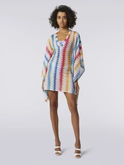 Short cover up kaftan in zigzag viscose with lurex