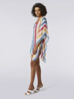 Short cover up kaftan in zigzag viscose with lurex
