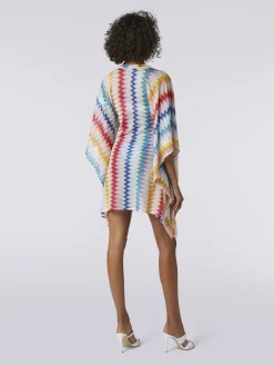 Short cover up kaftan in zigzag viscose with lurex