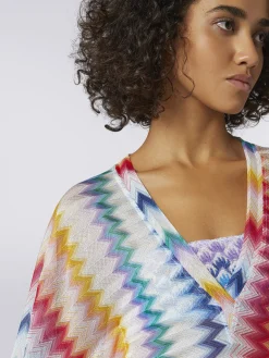 Short cover up kaftan in zigzag viscose with lurex