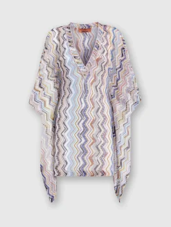 Short cover up kaftan in zigzag crochet with lurex