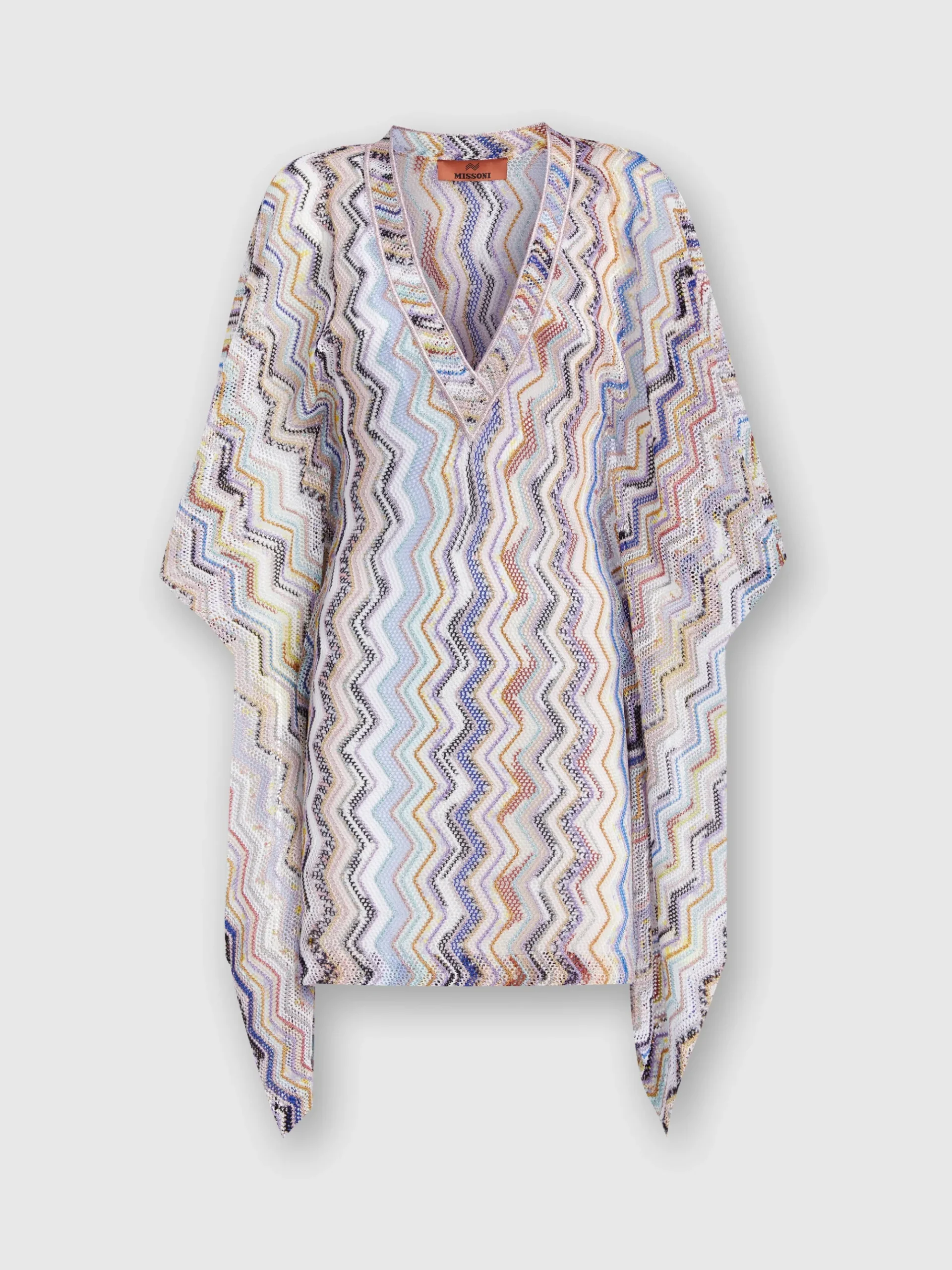 Short cover up kaftan in zigzag crochet with lurex
