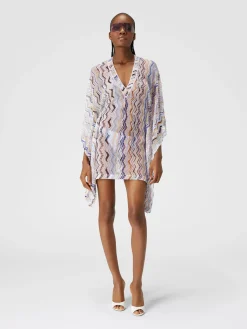 Short cover up kaftan in zigzag crochet with lurex