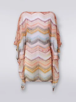 Short cover up kaftan in zigzag viscose blend with lurex