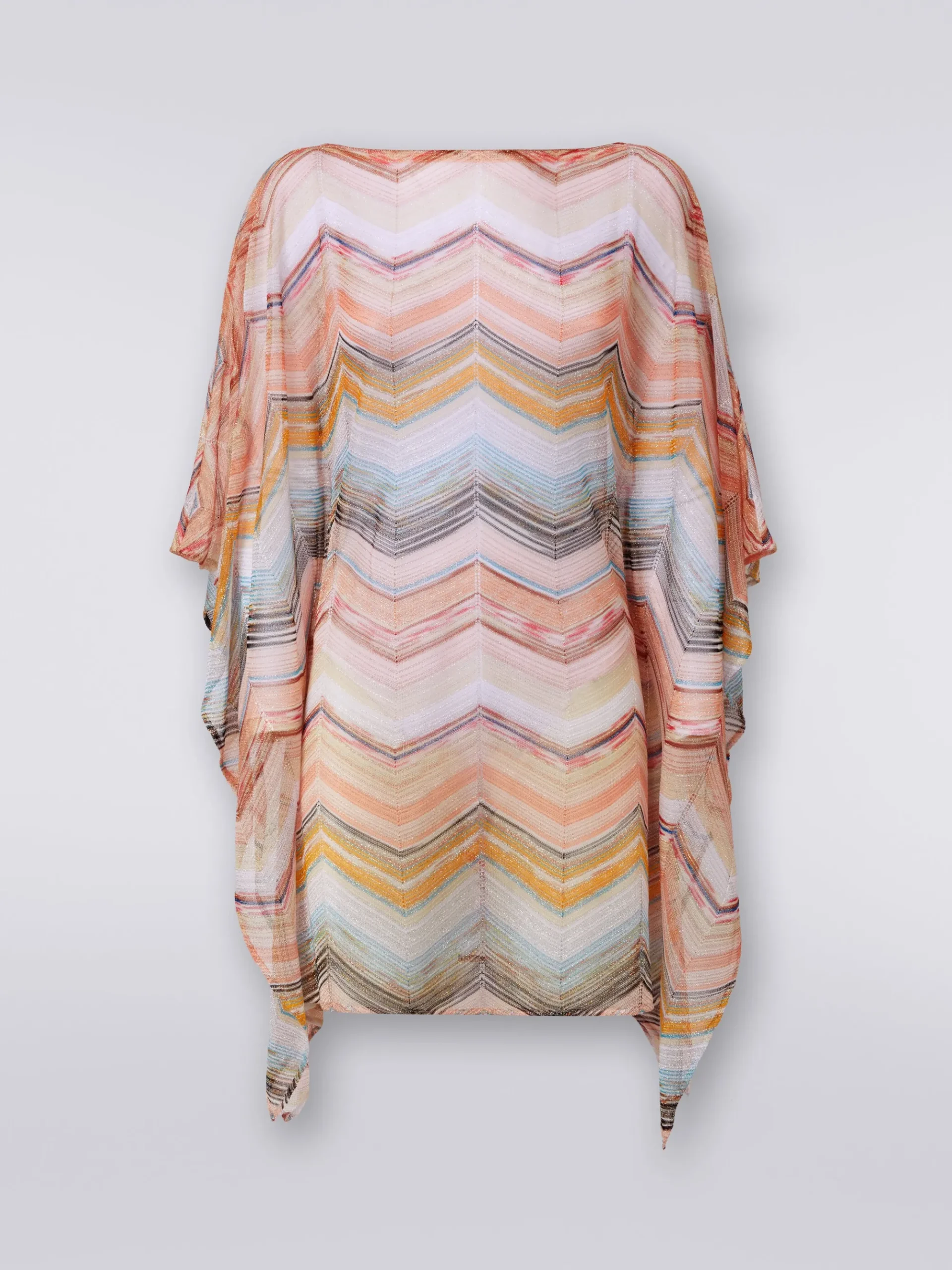Short cover up kaftan in zigzag viscose blend with lurex