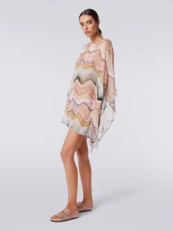 Short cover up kaftan in zigzag viscose blend with lurex