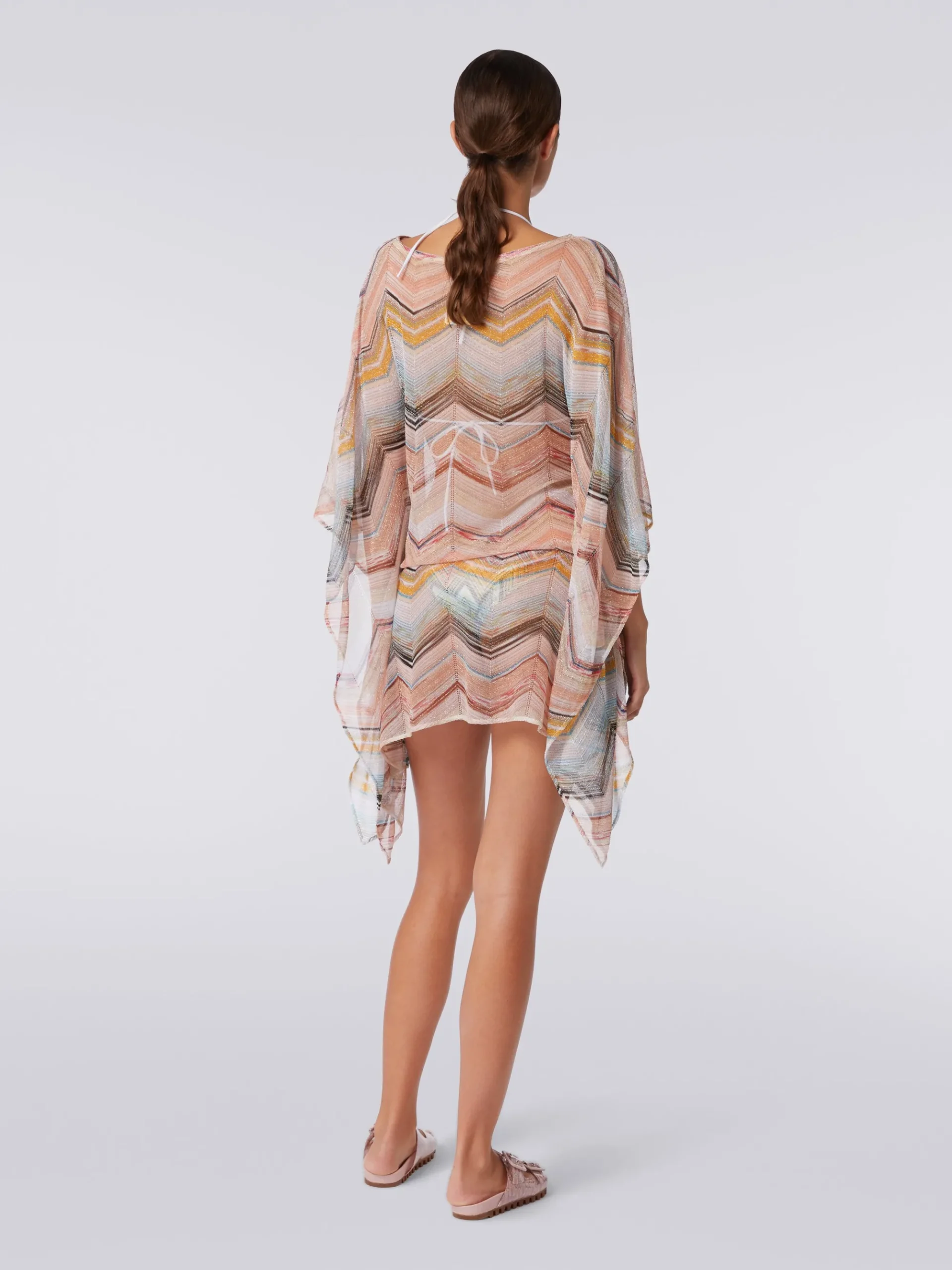 Short cover up kaftan in zigzag viscose blend with lurex