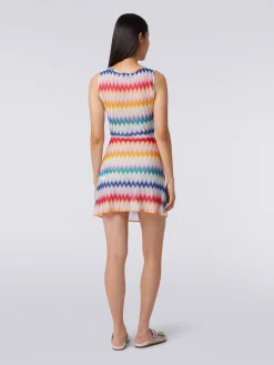 Short cover up with torchon neckline and zigzag print