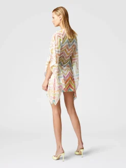 Short covered up caftan in printed tulle