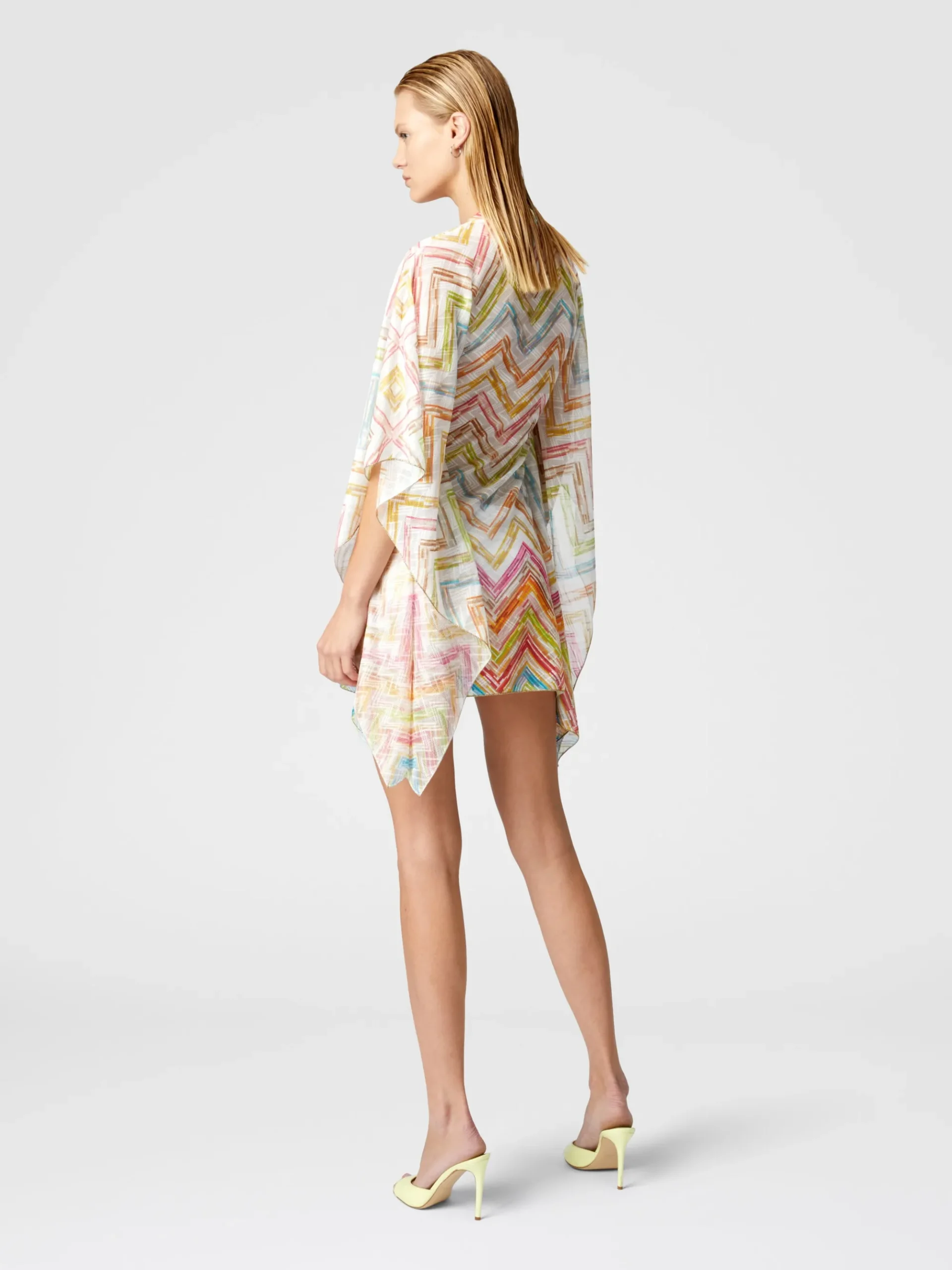 Short covered up caftan in printed tulle