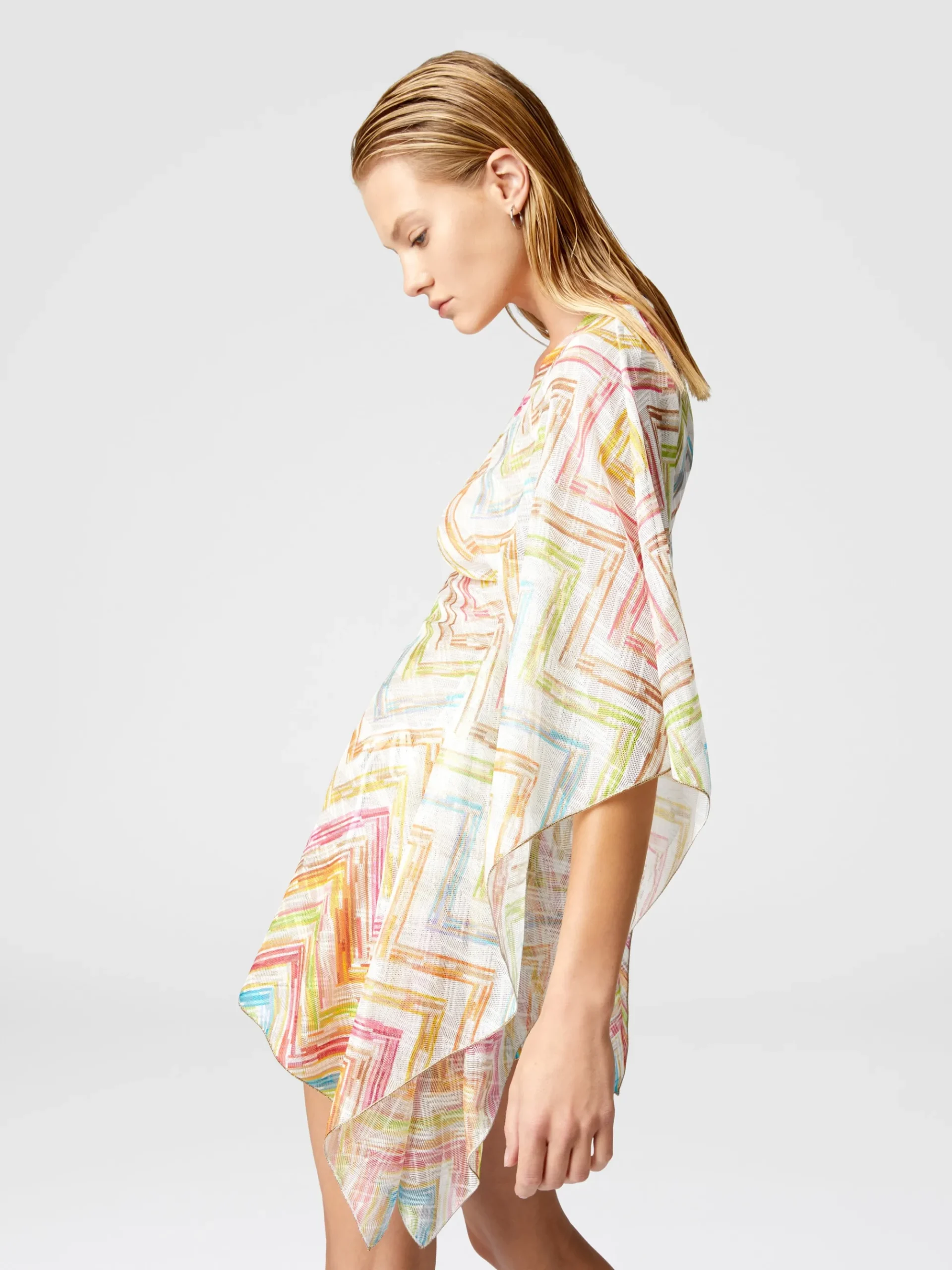Short covered up caftan in printed tulle