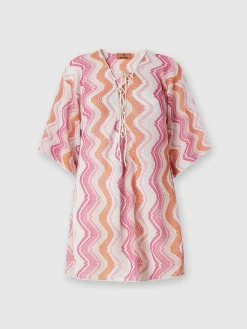 Short cover-up kaftan with braided lacing