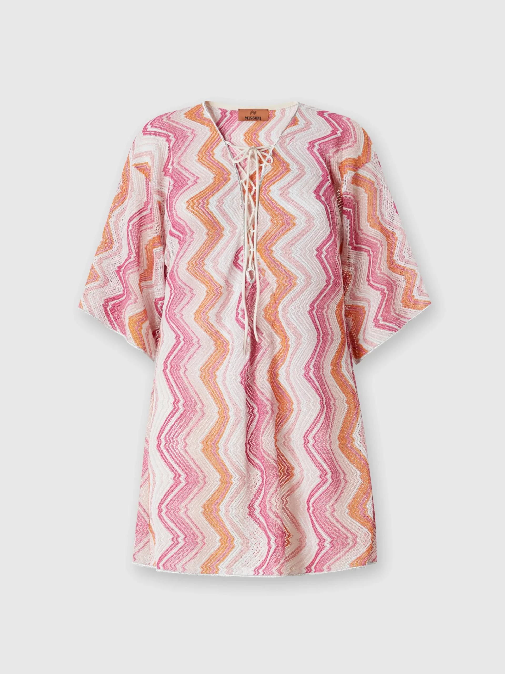 Short cover-up kaftan with braided lacing