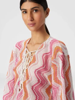 Short cover-up kaftan with braided lacing