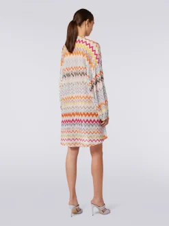 Short cover-up kaftan with zigzag pattern and lurex