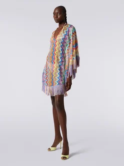 Short cover-up kaftan with zigzag print and fringes