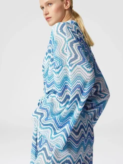 Short dressing gown cover-up in chevron crochet with lurex