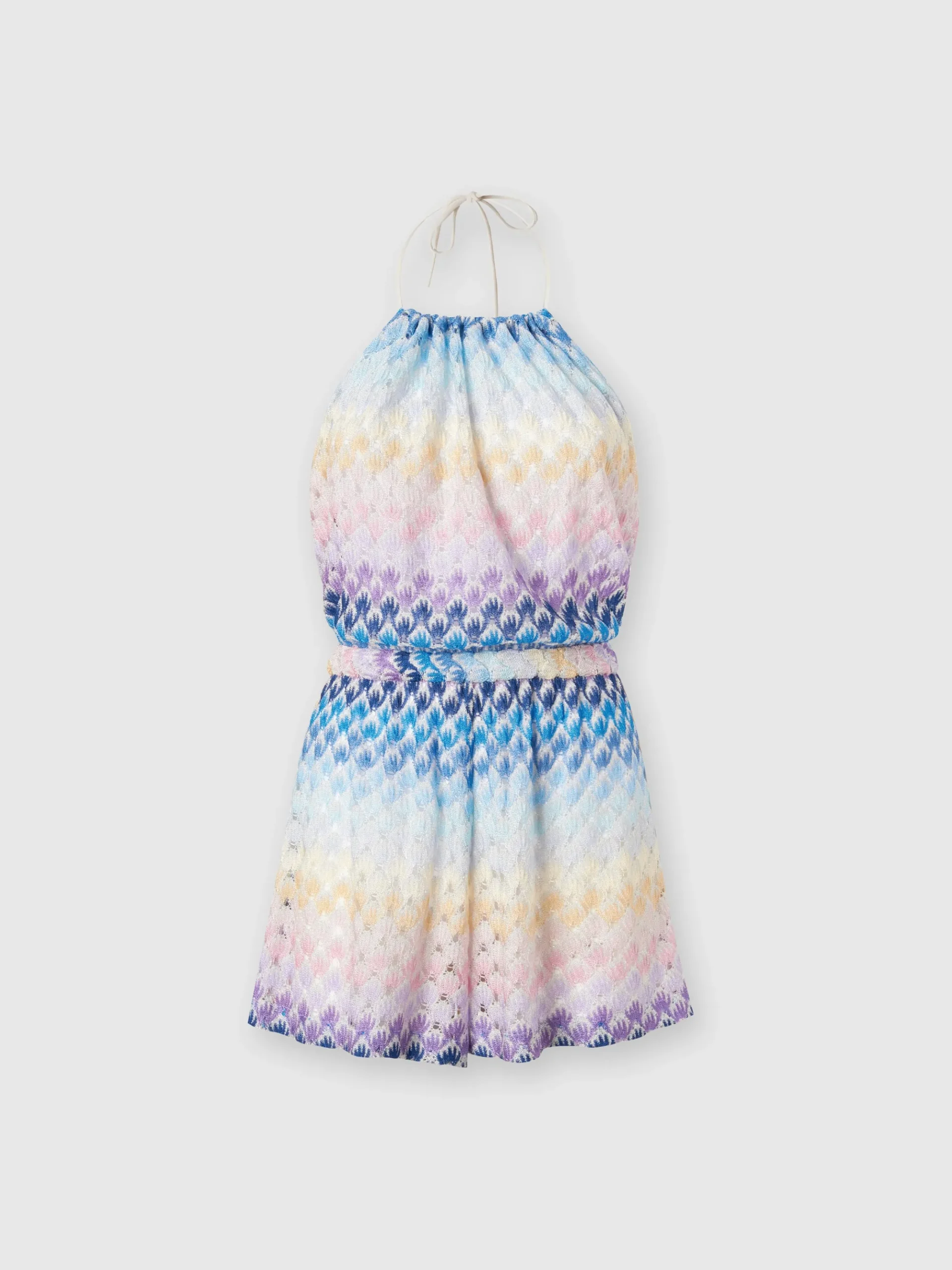 Short jumpsuit in dégradé lace-effect viscose with lurex