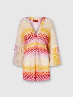 Short lace-effect cover up kaftan with lurex