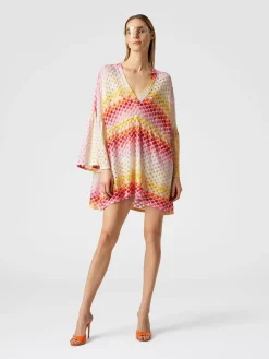Short lace-effect cover up kaftan with lurex