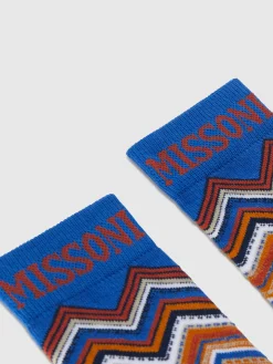 Short socks in zig zag cotton blend with logo