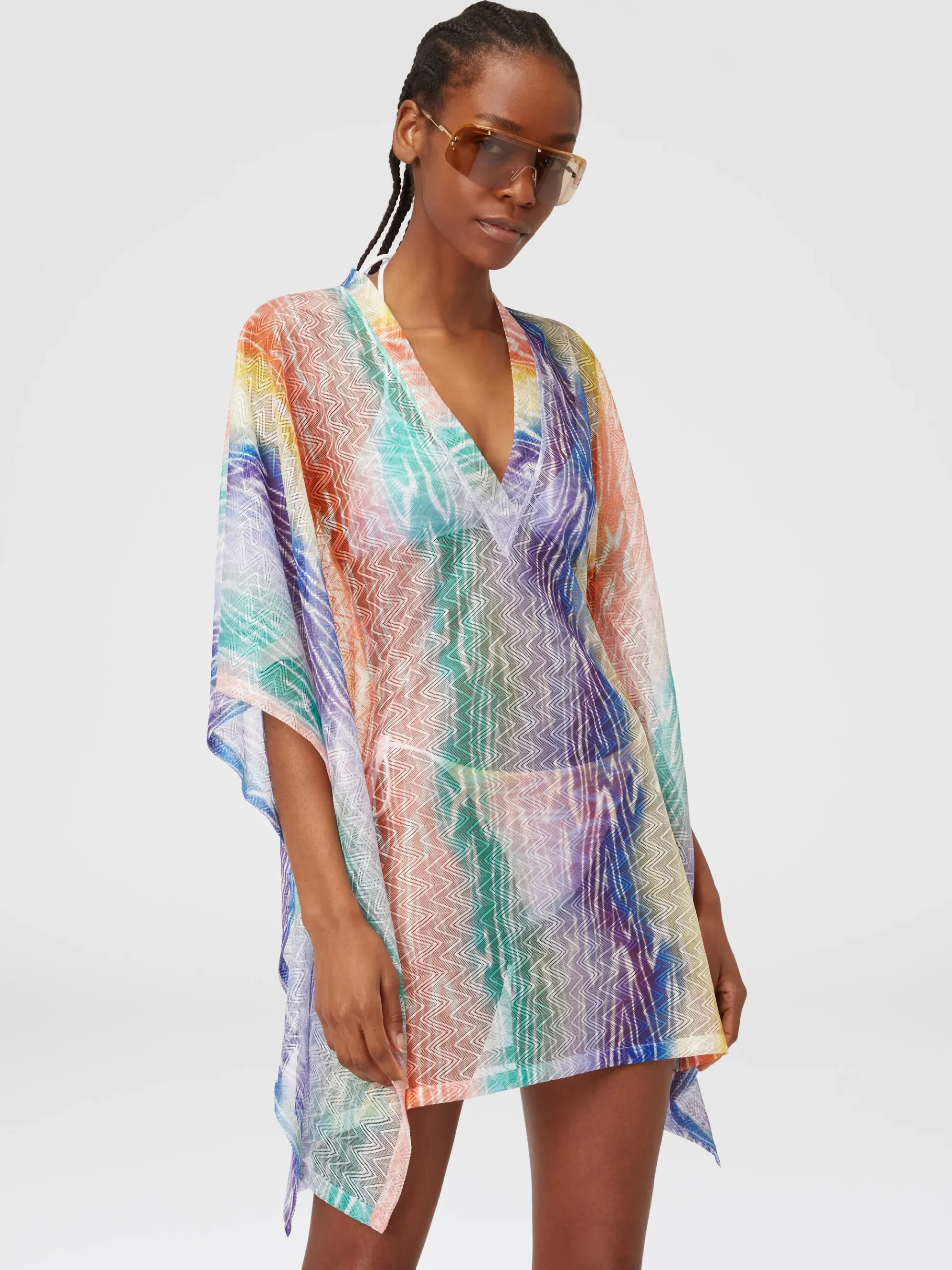Short tie-dye print cover up kaftan