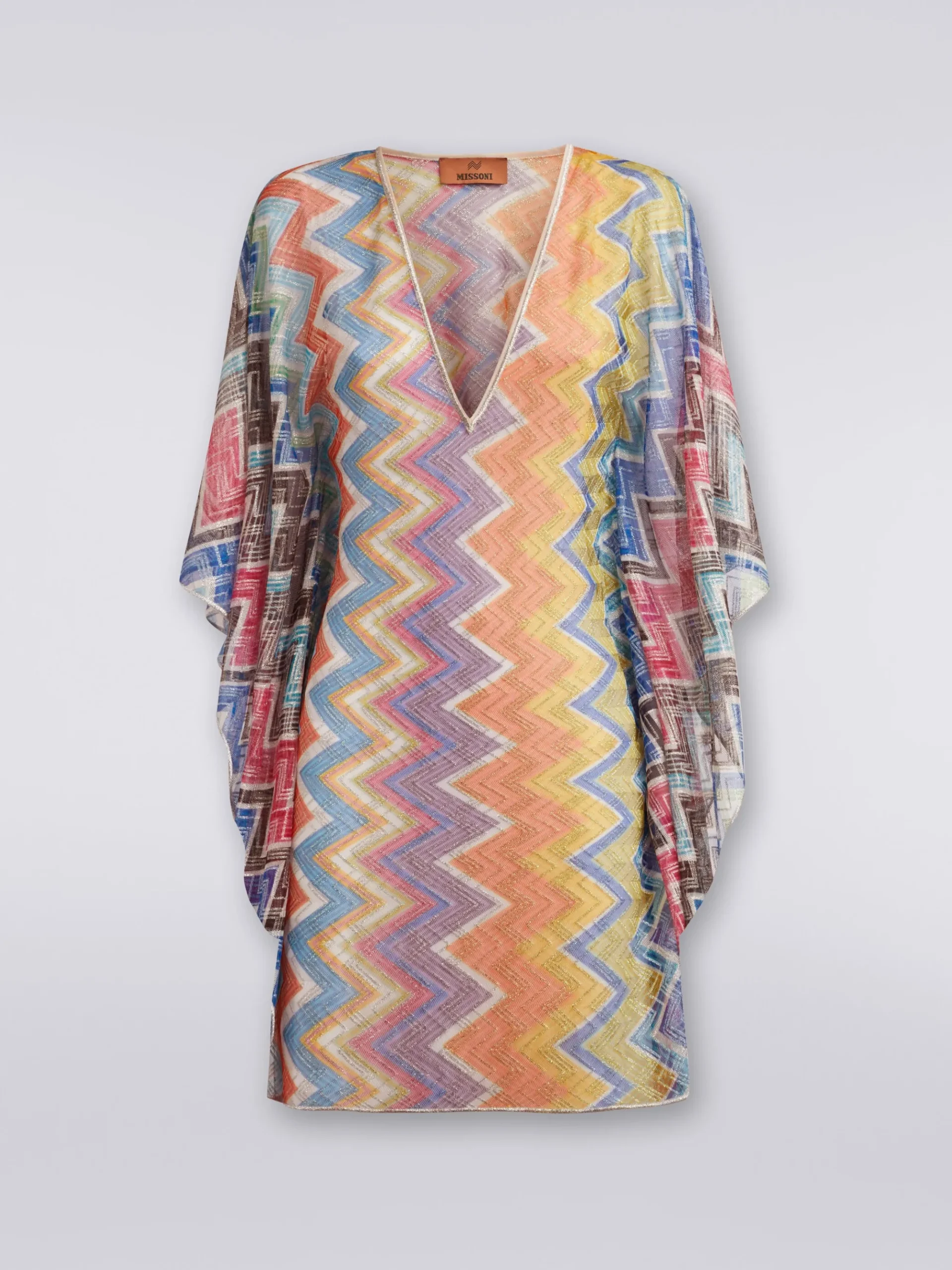Short zigzag cover-up kaftan with lurex