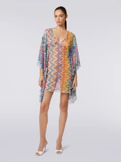 Short zigzag cover-up kaftan with lurex