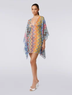 Short zigzag cover-up kaftan with lurex