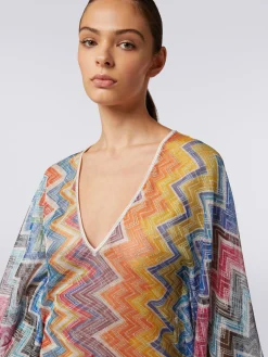 Short zigzag cover-up kaftan with lurex