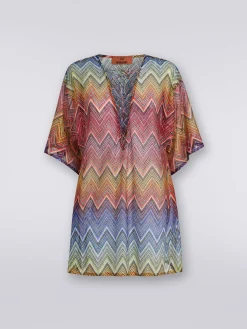 Short zigzag print cover up kaftan