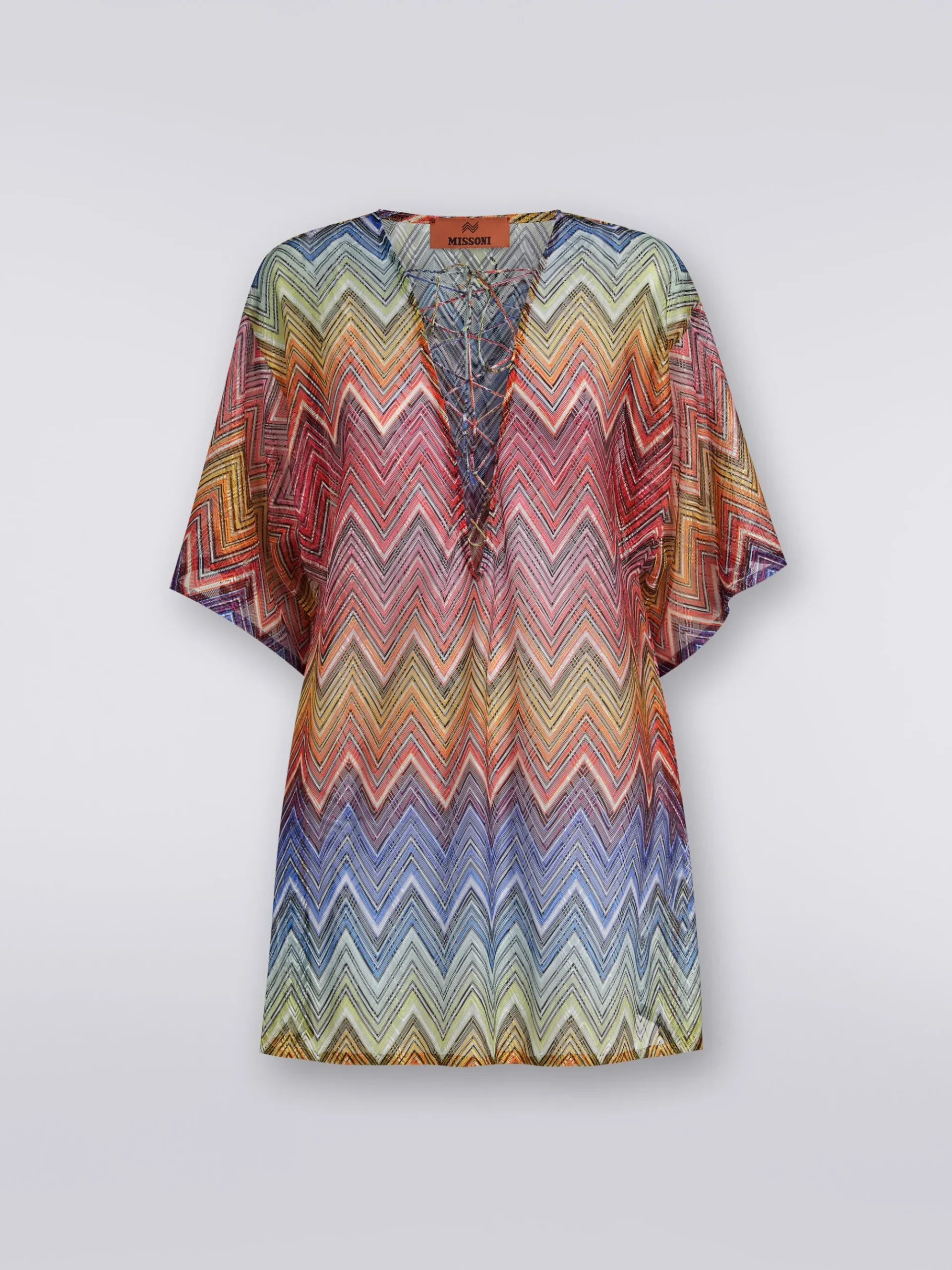 Short zigzag print cover up kaftan