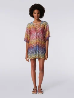 Short zigzag print cover up kaftan
