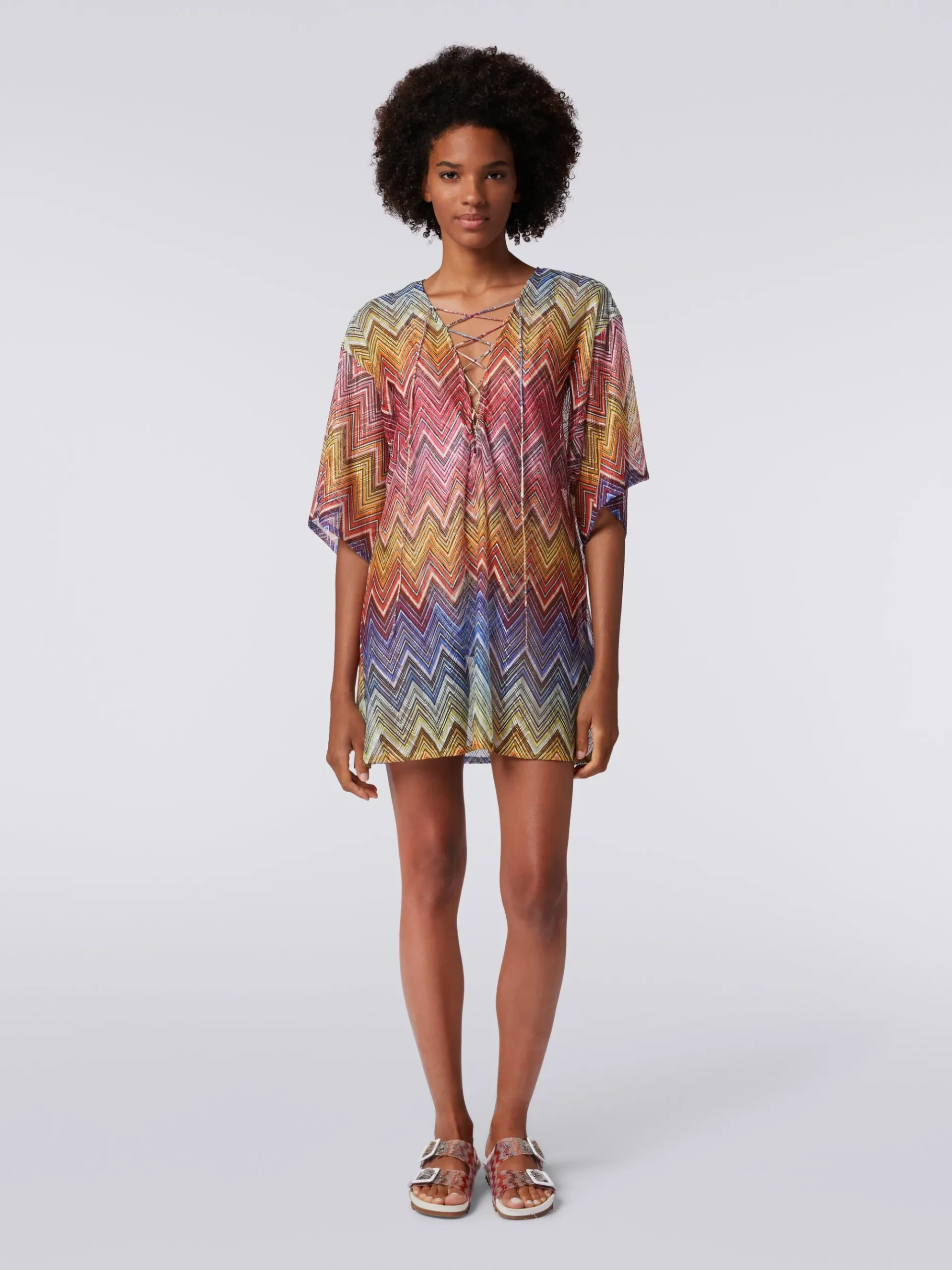 Short zigzag print cover up kaftan