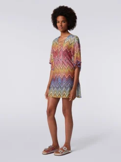 Short zigzag print cover up kaftan