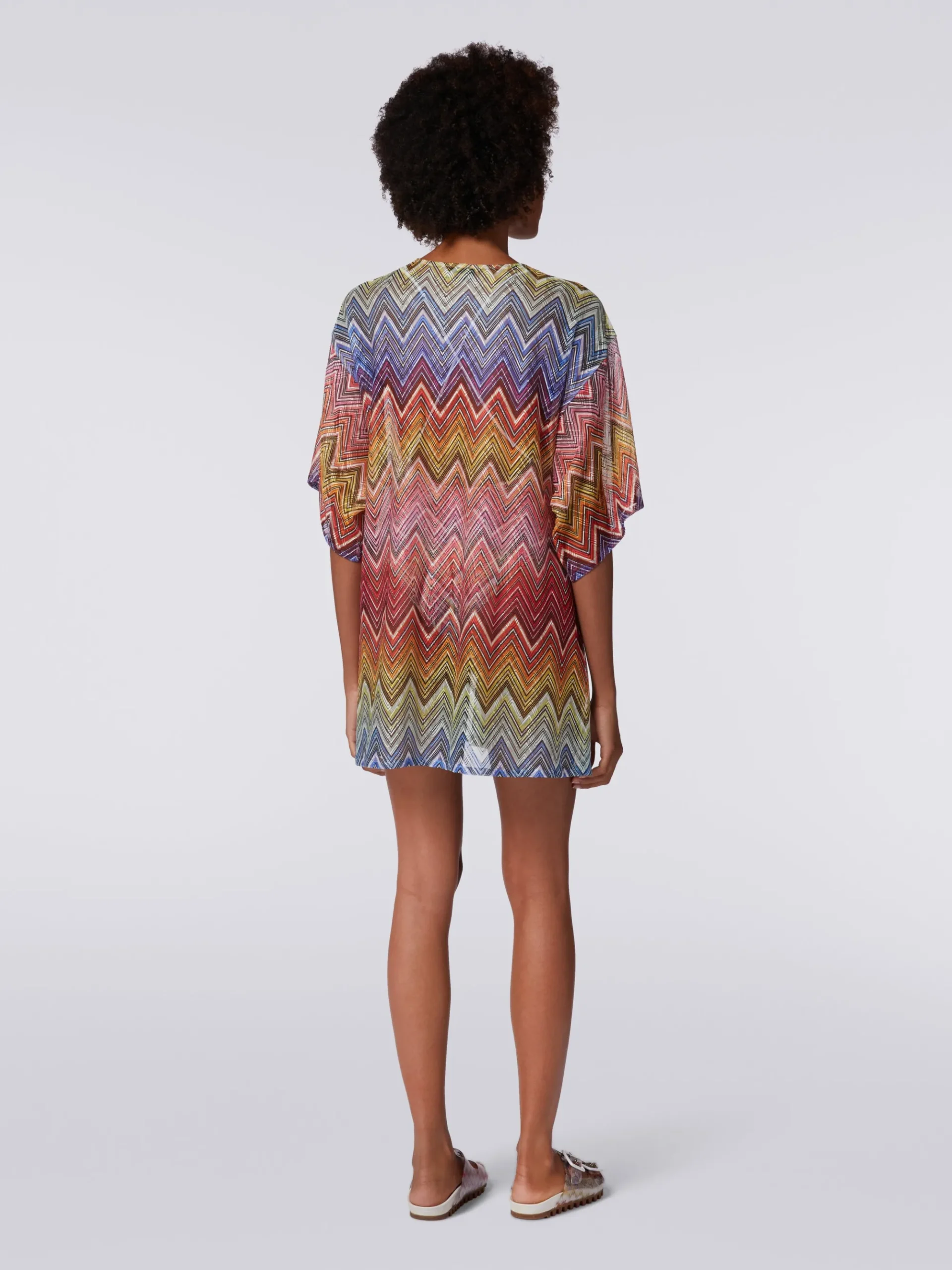 Short zigzag print cover up kaftan