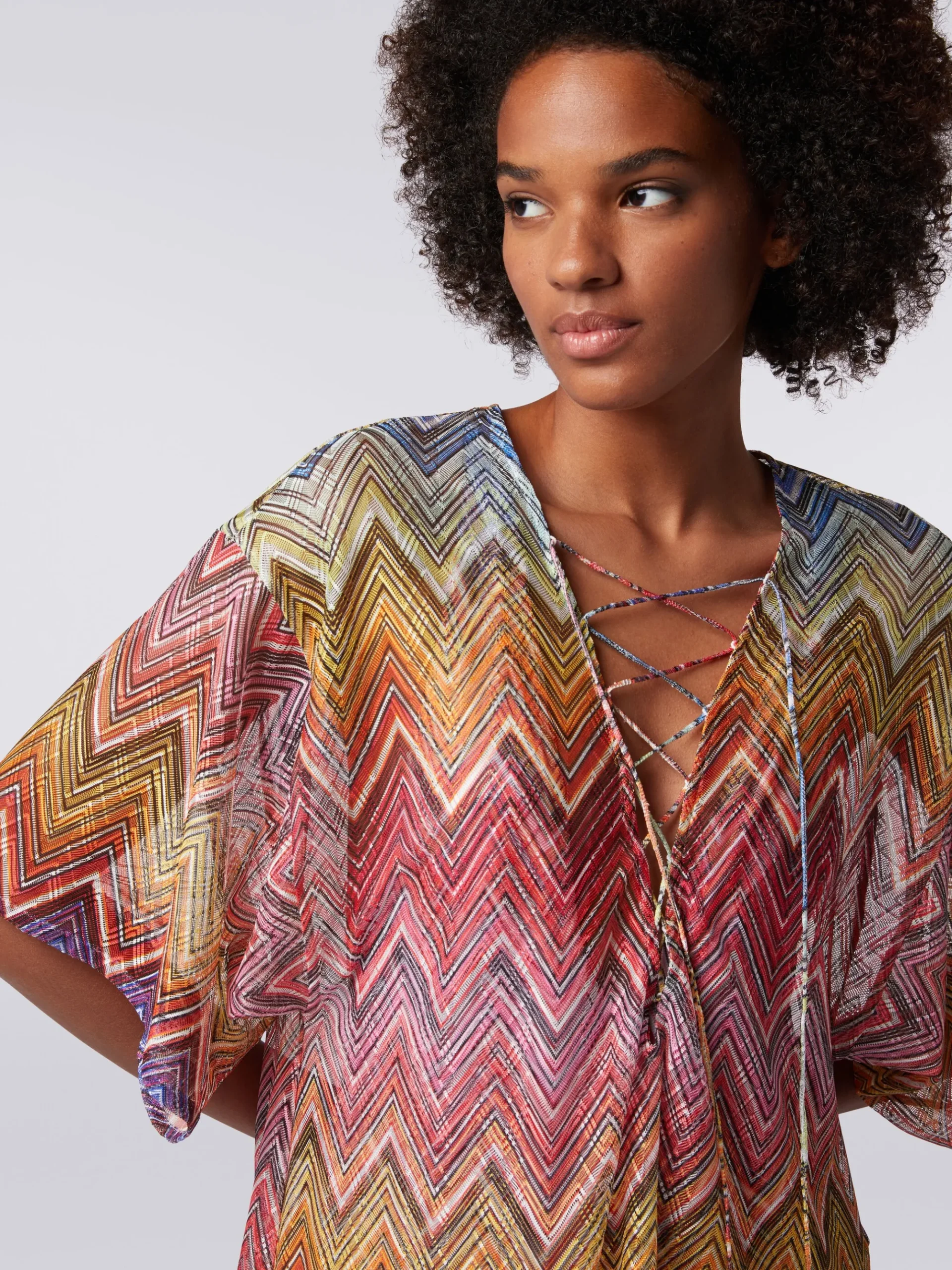 Short zigzag print cover up kaftan