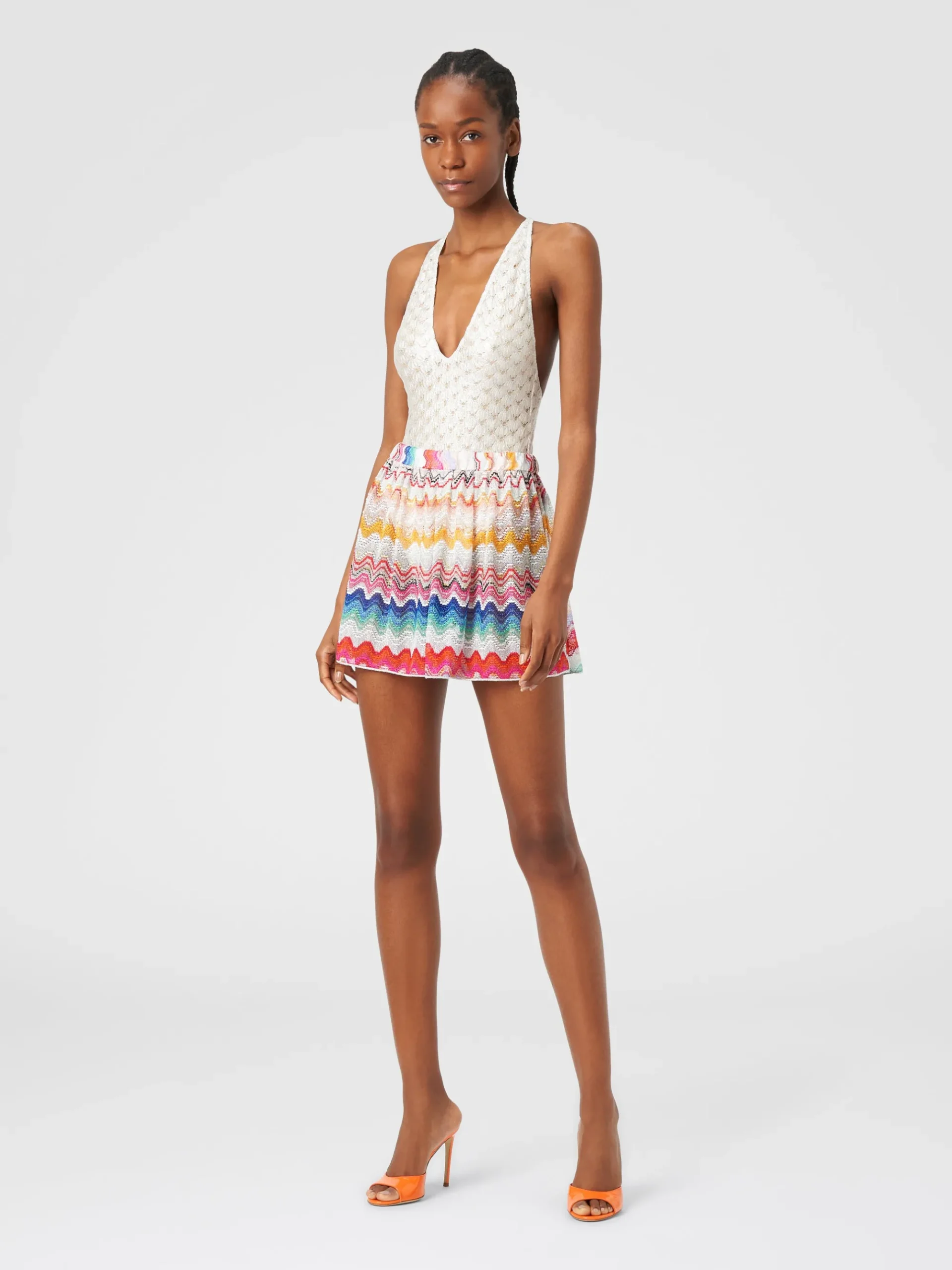 Shorts in perforated viscose blend knit with lurex
