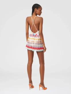 Shorts in perforated viscose blend knit with lurex