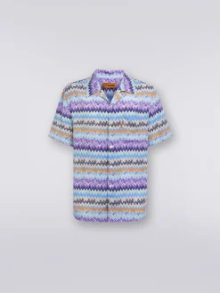 Short-sleeved chevron viscose bowling shirt