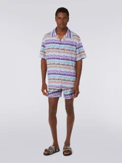 Short-sleeved chevron viscose bowling shirt