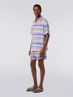 Short-sleeved chevron viscose bowling shirt