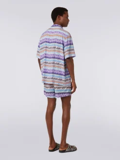 Short-sleeved chevron viscose bowling shirt