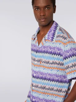 Short-sleeved chevron viscose bowling shirt